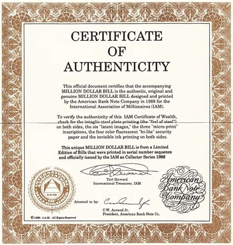 Certificate of Authenticity example