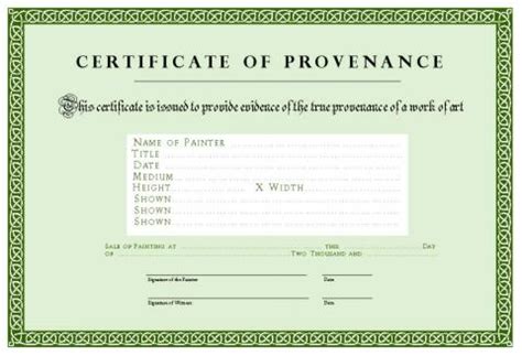 Art provenance certificate