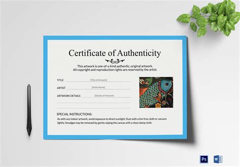 Certificate of Authenticity for art