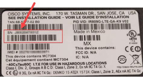 Example of a product serial number