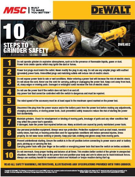 DeWalt DCG407 Safety Hazards