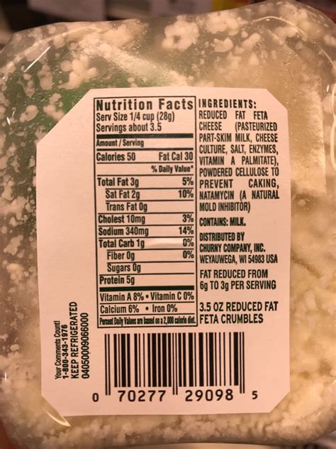 Ingredients List on Feta Cheese