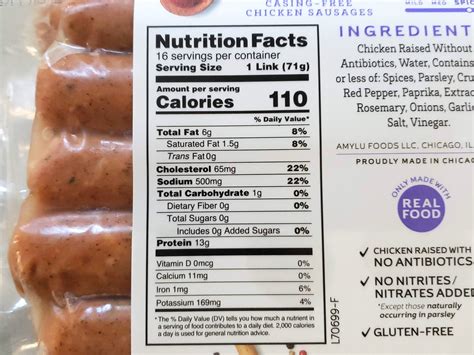 Image of sausages nutritional value